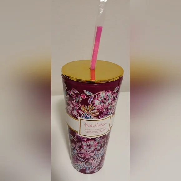 NWT Lilly Pulitzer Floral Tumbler With Straw - Picture 7 of 12